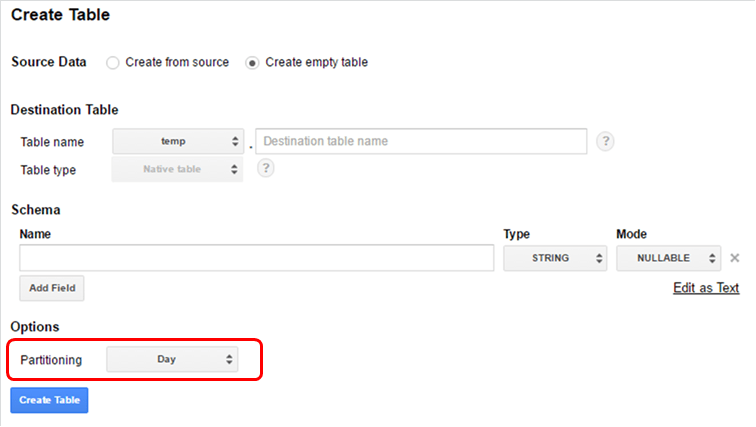 Create BigQuery Partition Table